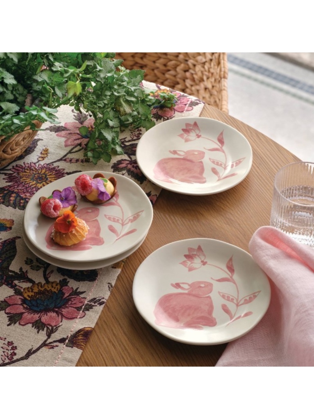 4pk 6" Easter Stoneware Aralia Appetizer Plates Hand Painted Pink - Threshold